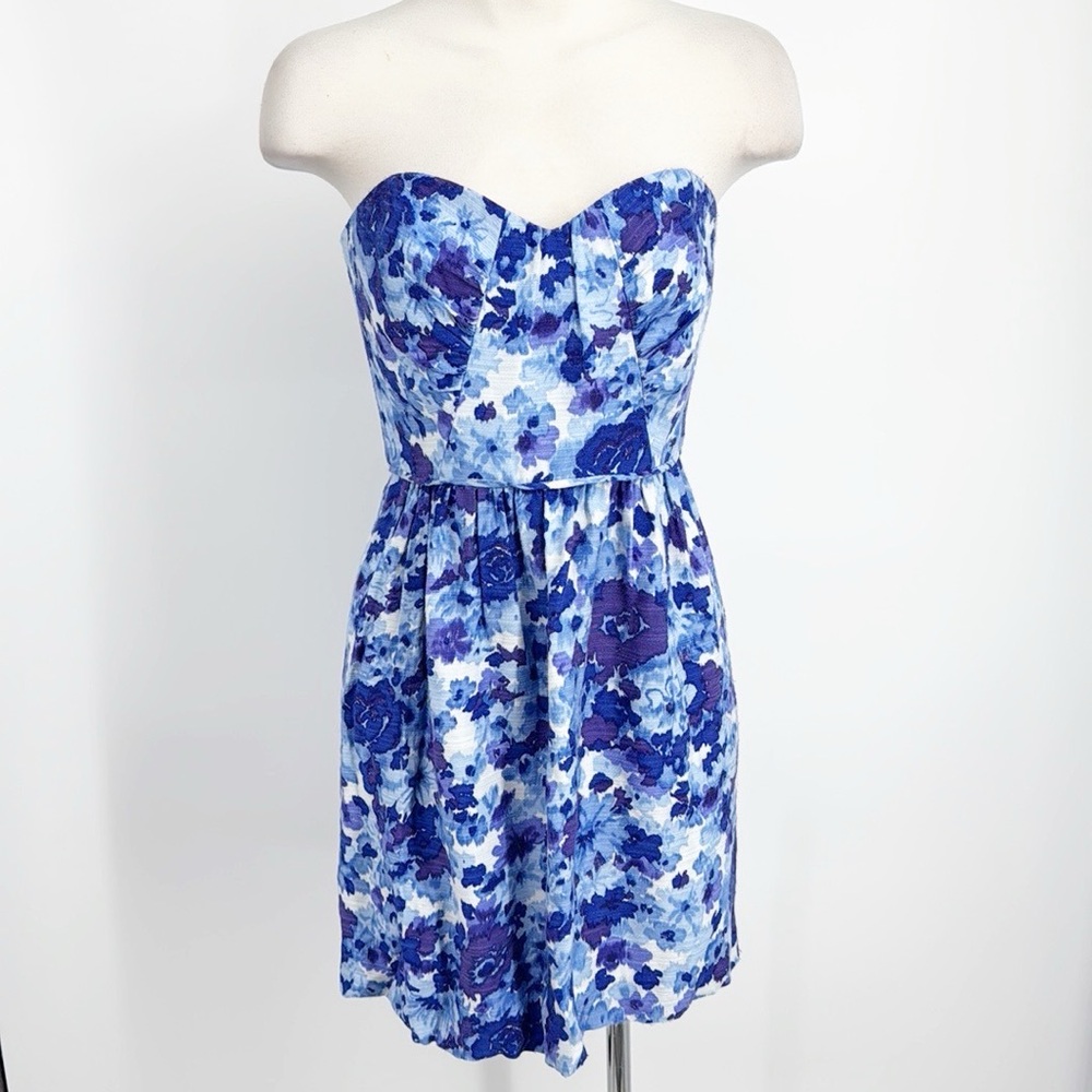 Shoshanna Blue Floral Strapless Blue Dress size 2